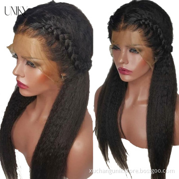 Uniky Wholesale Wigs Brazilian Human Hair Lace Front Kinky Straight Virgin Human Hair Wig Glueless Light Yaki Wigs